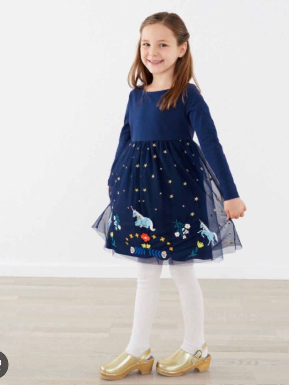Hanna Andersson Navy Unicorn Embroidered Tulle Dress Euc size 4